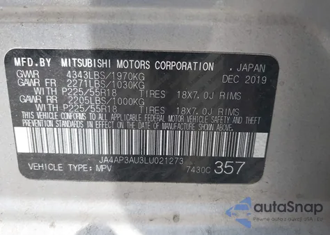 2020 Mitsubishi Outlander Sport 2.0 Es from USA, damaged, VIN JA4AP3AU3LU021273